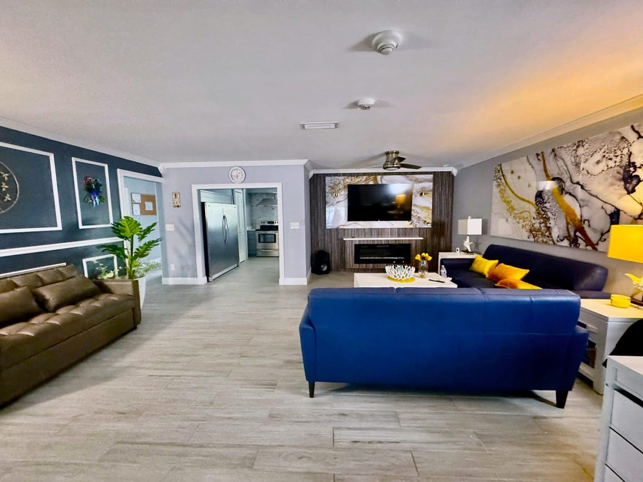 The living room at Stardust, looking through to the kitchen